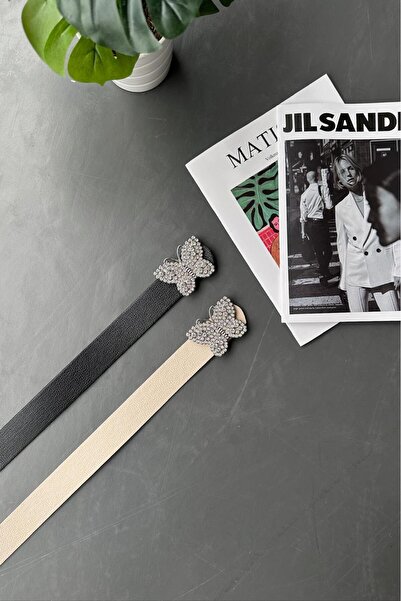 LİA KEMER 2-Piece Women's Stone Butterfly Buckle Belt Waist Belt Coat Belt Dr...