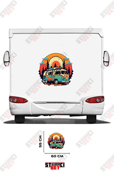 STİCKERCI BEY Sunset Trees and Standing Caravan Visual Caravan Sticker Covering
