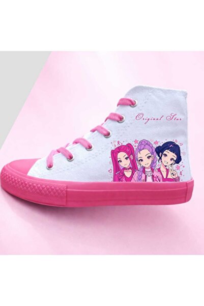 amazoondesing Shimmering Girls Pink Printed White Pink Sole Girls' Sports Sho...