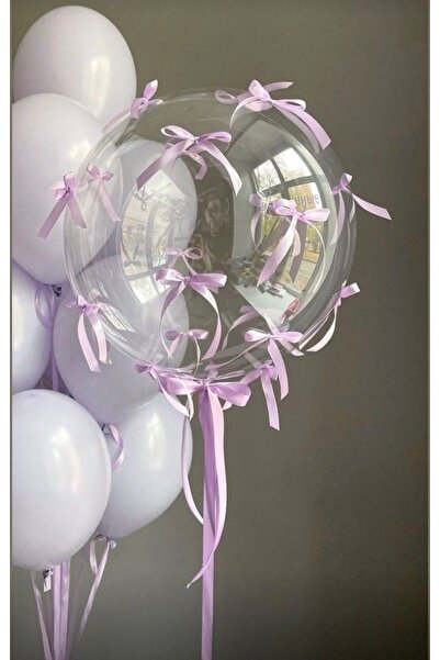 Çemrek Süs Parti Lilac Bow Transparent Bobo Balloon Bundle Set of 11