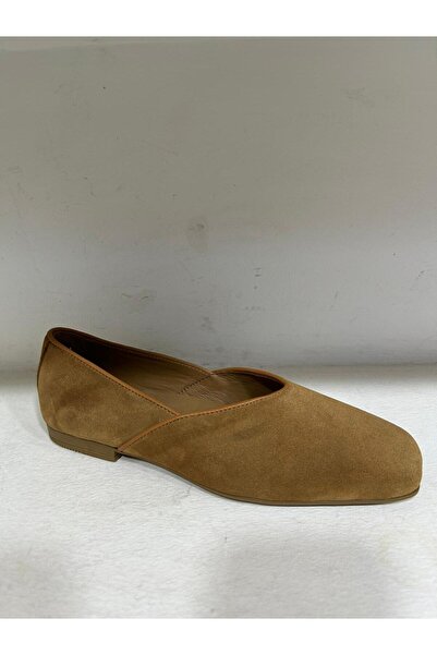 BAĞCILAR AYAKKABI Women's Genuine Suede Leather Tan Casual Orthopedic Ballerinas