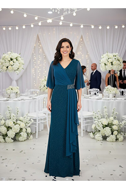 dml giyim Taş detay drapeli elbise