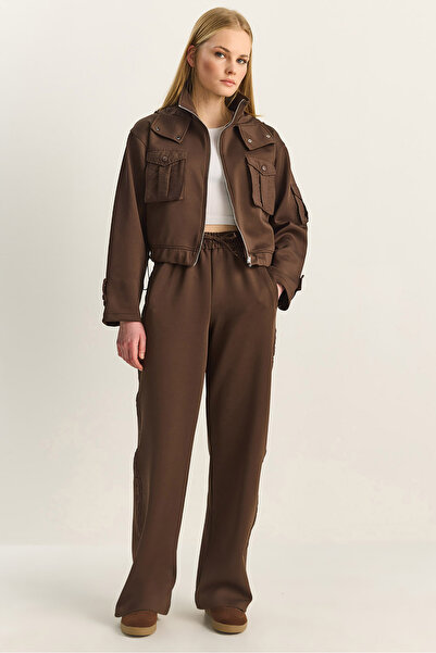 Bianco Lucci Women's Pocket Detailed Hooded Zippered Scuba Top and Bottom Set...