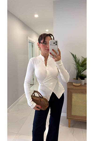 BİRCANÇİL Senfoni Light Ecru Waist Button Detailed Blouse