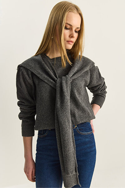 Bianco Lucci Women's Scarf Accessory Crew Neck Knitwear Sweater Tk251180 6028...