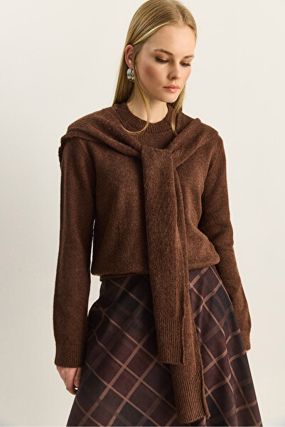 Bianco Lucci Women's Scarf Accessory Crew Neck Knitwear Sweater Tk251180 6028...