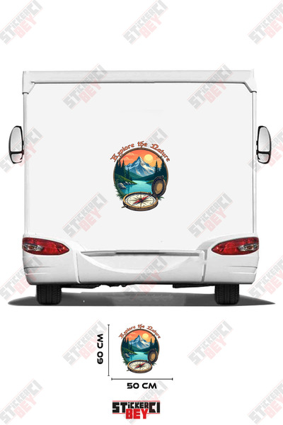 STİCKERCI BEY Mountain River View Compass Visual Caravan Sticker Decal