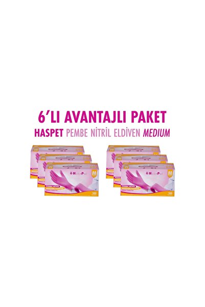 Has-Pet PEMBE NİTRİL ELDİVEN MİDEUM HASPET 6LI AVANTAJLI PAKET