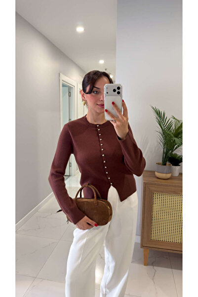 BİRCANÇİL Portegra Brown Buttoned Cardigan
