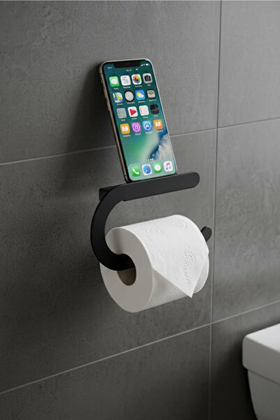 Milonsa Metal Shelf Toilet Roll Holder with Phone Stand Matte Black Wall Moun...