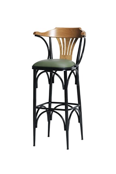 EFON Bar Taburesi / Sandalyesi 169/65 (65 cm Oturma Yüksekliği)Yeşil Deri, Ah...