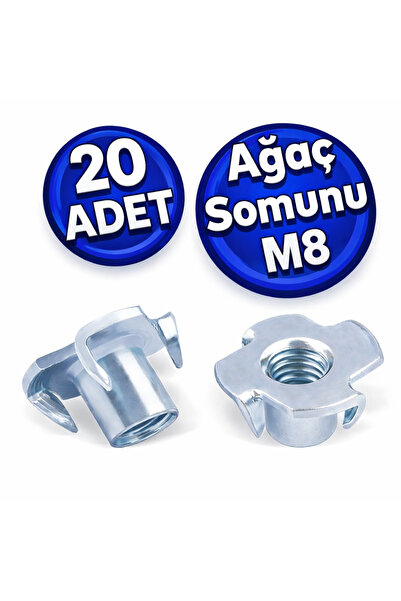 DESIPHON Çakma Ağaç Somunu M8 Çinko Kaplama – 20 Adet | Mobilya ve Ahşap Bağl...