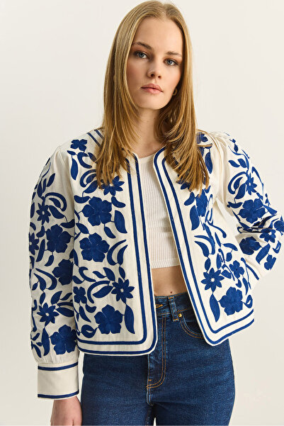 Bianco Lucci Women's Floral Embroidery Embroidered Long Sleeve Jacket 3006 60...