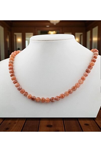 Taşmir Sunstone 8 mm Natural Stone Rosary Necklace - with Stainless Steel App...