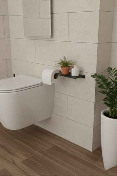 Milonsa Metal Shelf Toilet Roll Holder with Phone Stand Matte Black Wall Mounted Wc Paper Holder Bathroom Accessory