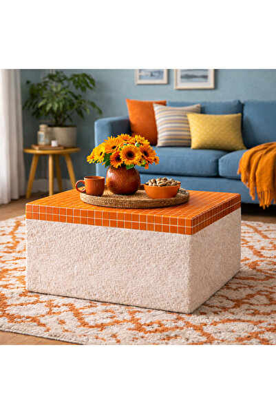 stork woods El Yapımı Mozaik Orta Sehpa | Dekoratif Sıva Cam Mozaik Sehpa | M...