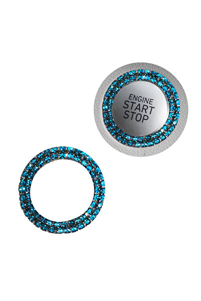 Genel Markalar Kristal Taşlı Start Stop Düğme Halkası Turkuaz Mavi