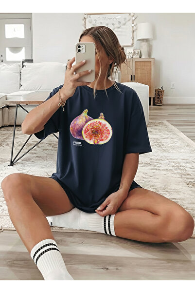 caddekombin Tricou Pinterest Fig B cu imprimeu B guler rotund bleumarin pentr...