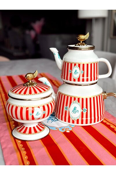 CREARTHOME Bellisima Emaye Çaydanlık ve Şekerlik Takımı