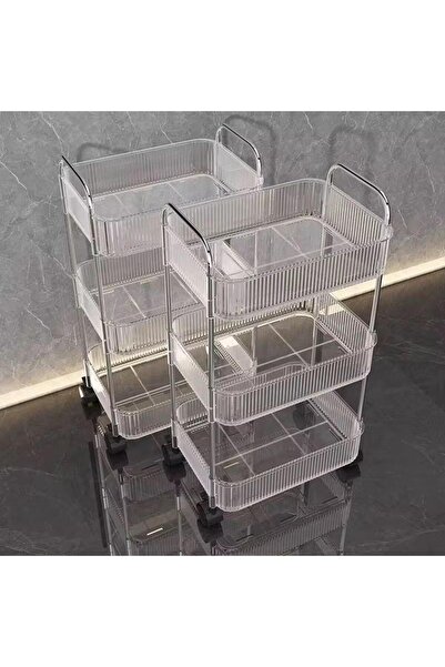 MOSTAFA Multi-purpose transparent acrylic 4-shelf storage cart with wheels