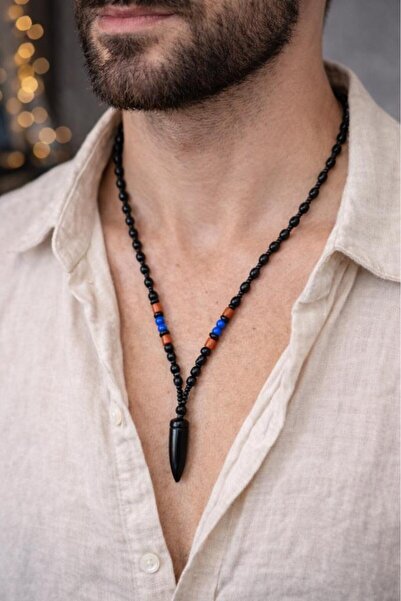 Hd Marketim Handmade Black Bead Necklace – Unisex Minimal Design with Authent...