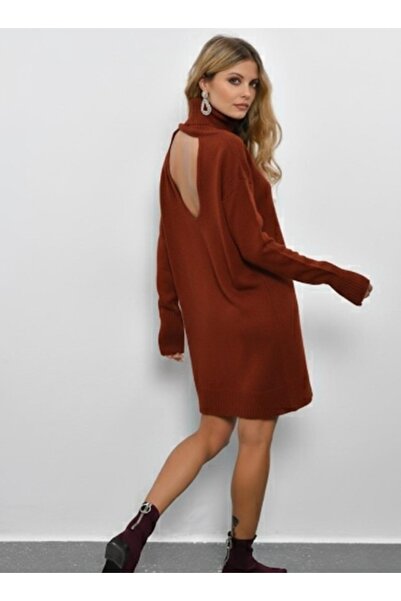 Be Best Women's Tile Turtleneck Backless Knitwear Dress Be353