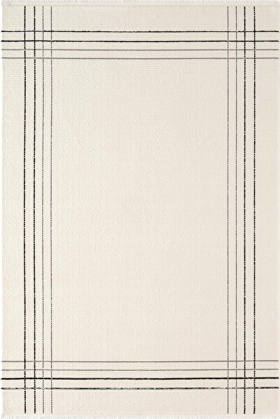 Karmen Halı Look Black LB006W Krem Halı Siyah Dekoratif Çizgili Modern Desen ...