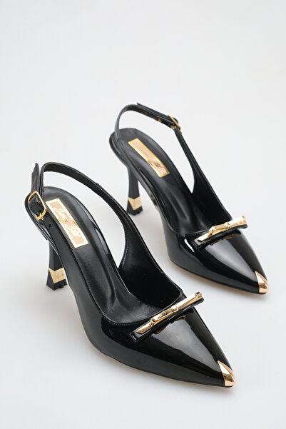 Sena Stil Open-Back Patent Leather Gold Bow Detailed Special Design Heeled 9 ...