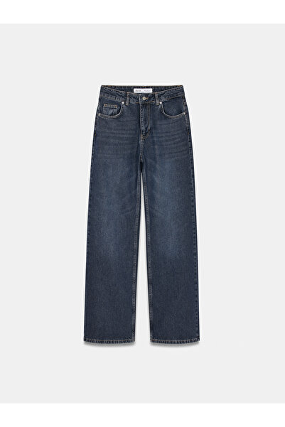 Dilvin 72123 100% Cotton Wide Leg Jean-Dark Blue