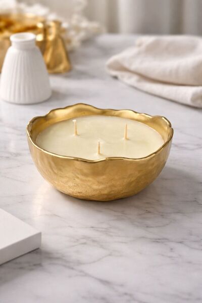 ersu store Üç Fitill Doğal Soya Wax Vanilya Kokulu Dekoratif Kase Hediyelik D...