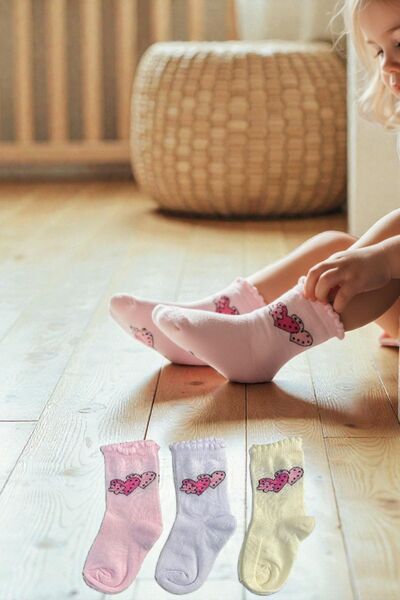 Esinti 3 Pairs of Colorful Patterned Cotton Girls' Socks