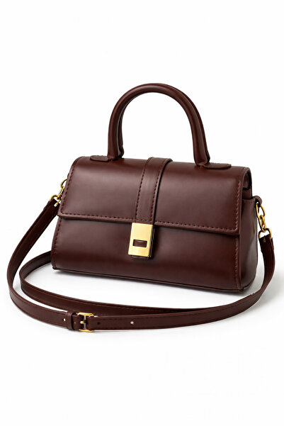 Tasarım حقيبة يد وكتف صغيرة بتفاصيل قفل ذهبي للنساء - حزام طويل