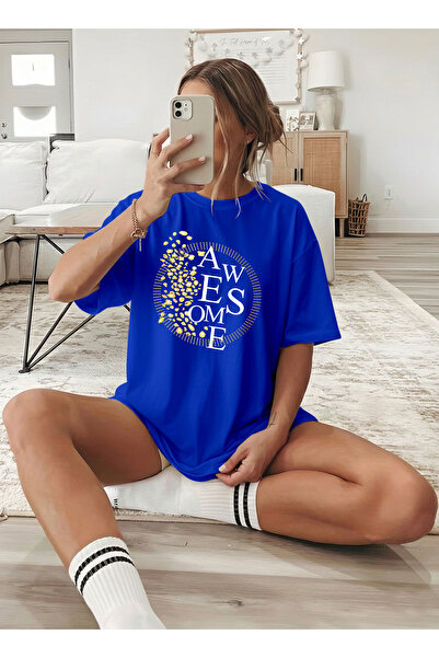 caddekombin Grafică Gold Taneli pentru femei cu imprimeu guler rotund albastr...