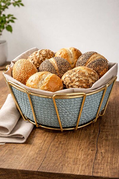 defnem home Dekoratif Gold Detaylı Hasır Ekmeklik, Meyvelik, Sunumluk