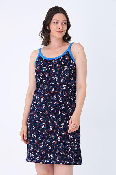 İntensive Women's Navy Blue Patterned 100% Cotton Strap Dress