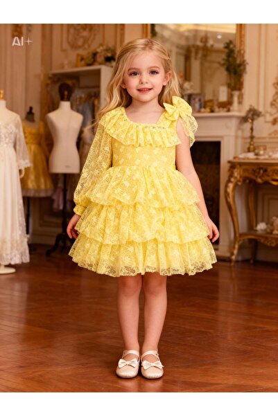 Lunas tekstil Tek Kollu Puantiyeli Elbise- Mezuniyet-dogum Günü Ve Kutlama El...