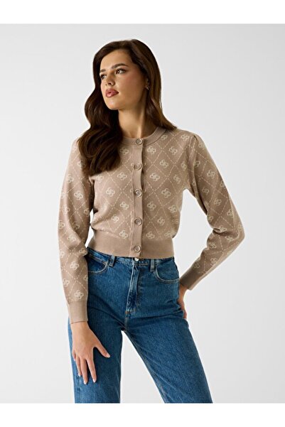 Guess Sarah 4g Long Sleeve Crew Neck Cardigan Knitwear Women Cream Cardigan W...