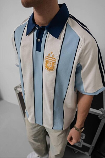 KUN SPORTSWEAR Arj Premium Collar Vertical Retro Nostalgia T-Shirt Oversize U...