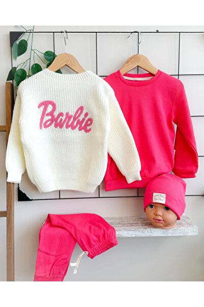 hümabebe سترة تريكو مطرزة من باربي وقماش ريبانا طقم مكون من 4 قطع للفتيات