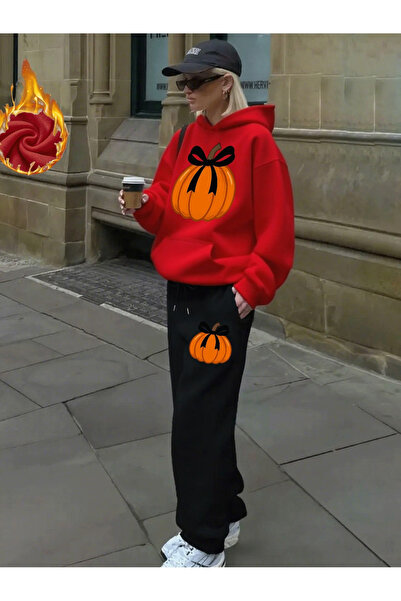 ELAN WEAR Pumpkin printed Hooded tracksuit set - Hooded sweatshirt top and bo...