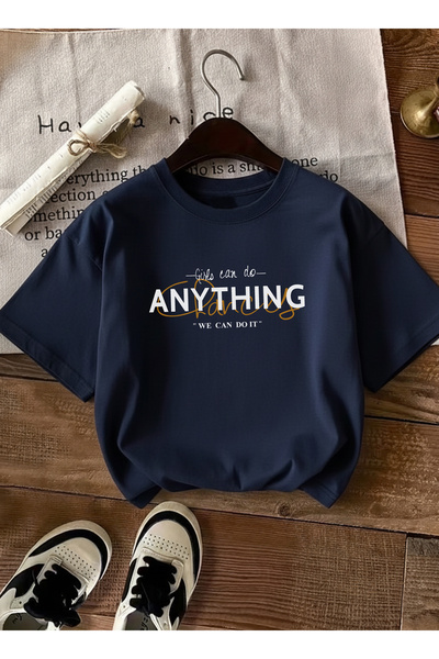 caddekombin Femei We Can Do It cu imprimeu guler rotund Bleumarin tricou