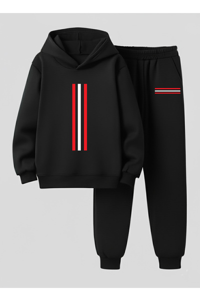 LORVEX Swea pentru copii tricou - Set trening (cu glugă) cu imprimeu cu dungi...