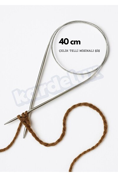 Kardelux Çelik Telli Misinalı Örgü Şişi-Yuvarlak Şiş-40 Cm Uzunluk