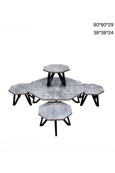 Generic طقم طاولات قهوة خشبية متداخلة مكون من 5 قطع بأرجل معدنية سوداء على شك...