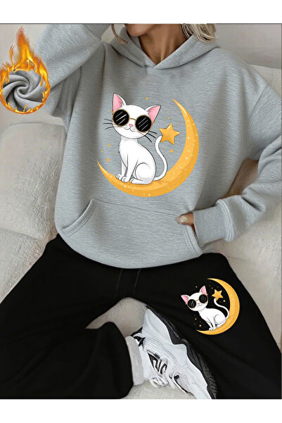 ELAN WEAR Cat B Printed Tracksuit Set Sweatshirt Jogger - O Oversized Ş Fleec...