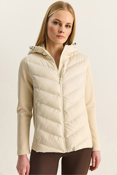 Bianco Lucci Women's Hooded Zippered Paneled Slim Fit Puffer Coat 1123 60283816