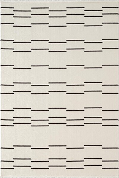 Karmen Halı Look Black LB003W Krem Halı Siyah Dekoratif Çizgili Modern Desen ...