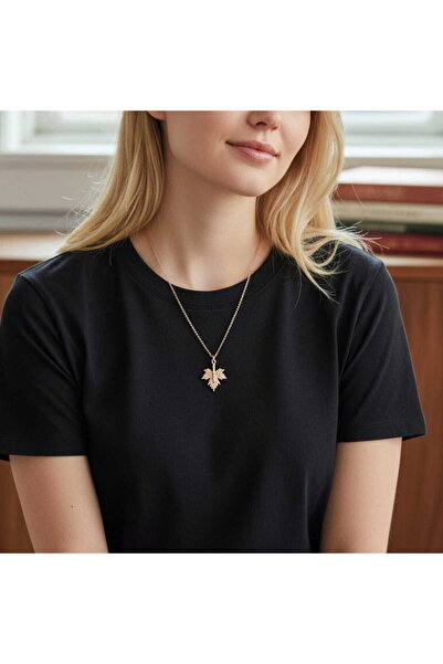 toptanhanem Women's Rose Necklace - Zircon Stone Sycamore Leaf Model Chain Ne...