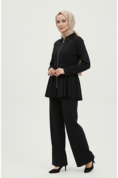Foremia Zippered Waist Movement Detail Suit-Black
