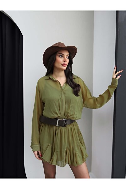 ESRAHELVACI Belted Pleated Chiffon Mini Dress